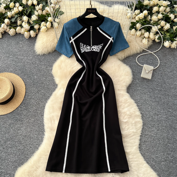 Vintage Monogrammed Denim Patchwork Dress