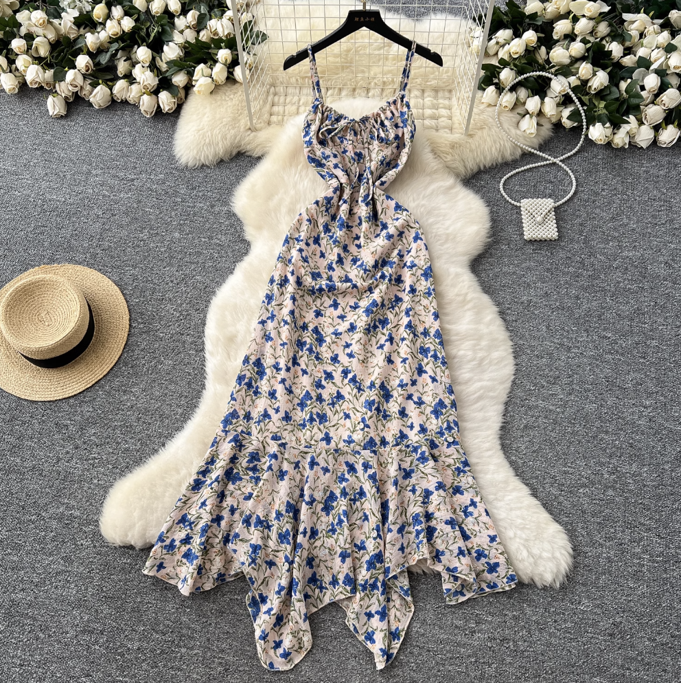Irregular Design Floral Slip Dress