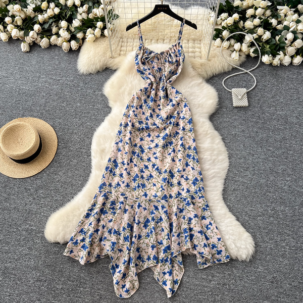 Irregular Design Floral Slip Dress