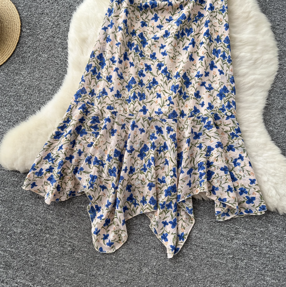 Irregular Design Floral Slip Dress