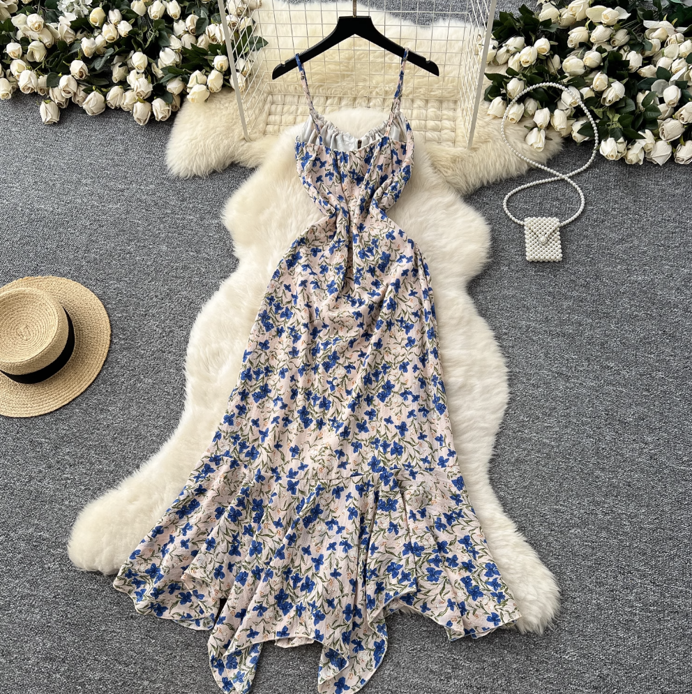 Irregular Design Floral Slip Dress