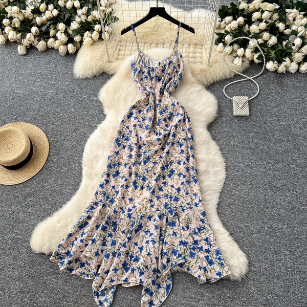Irregular Design Floral Slip Dress