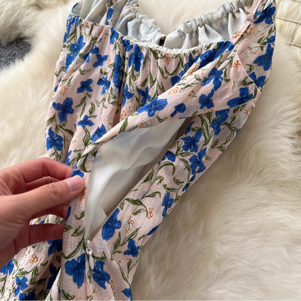 Irregular Design Floral Slip Dress