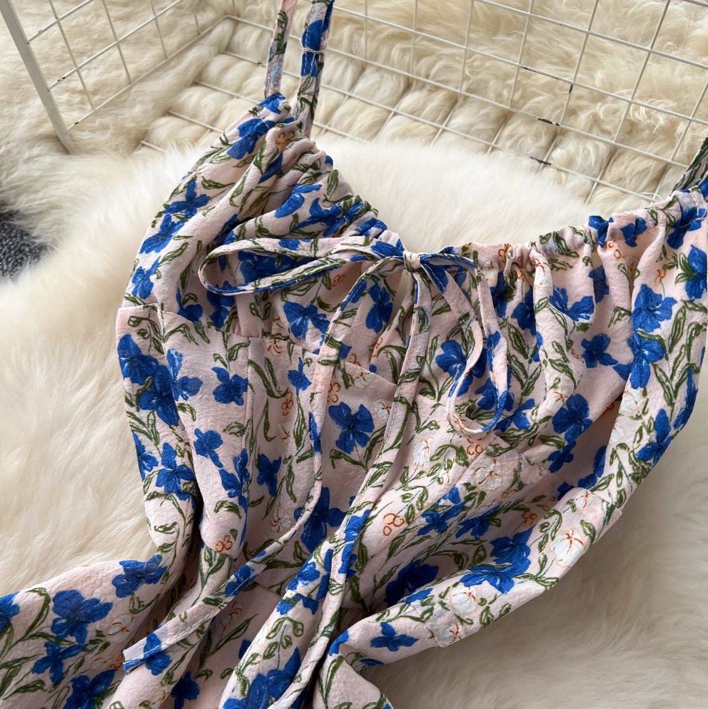 Irregular Design Floral Slip Dress