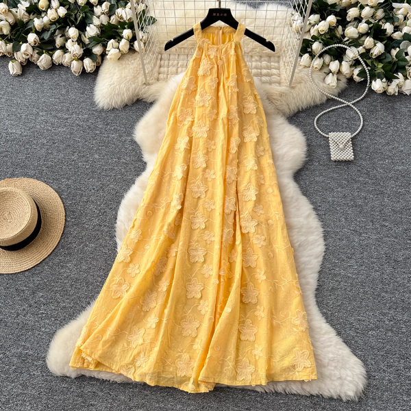 Floral Embroidery Loose Halter Dress