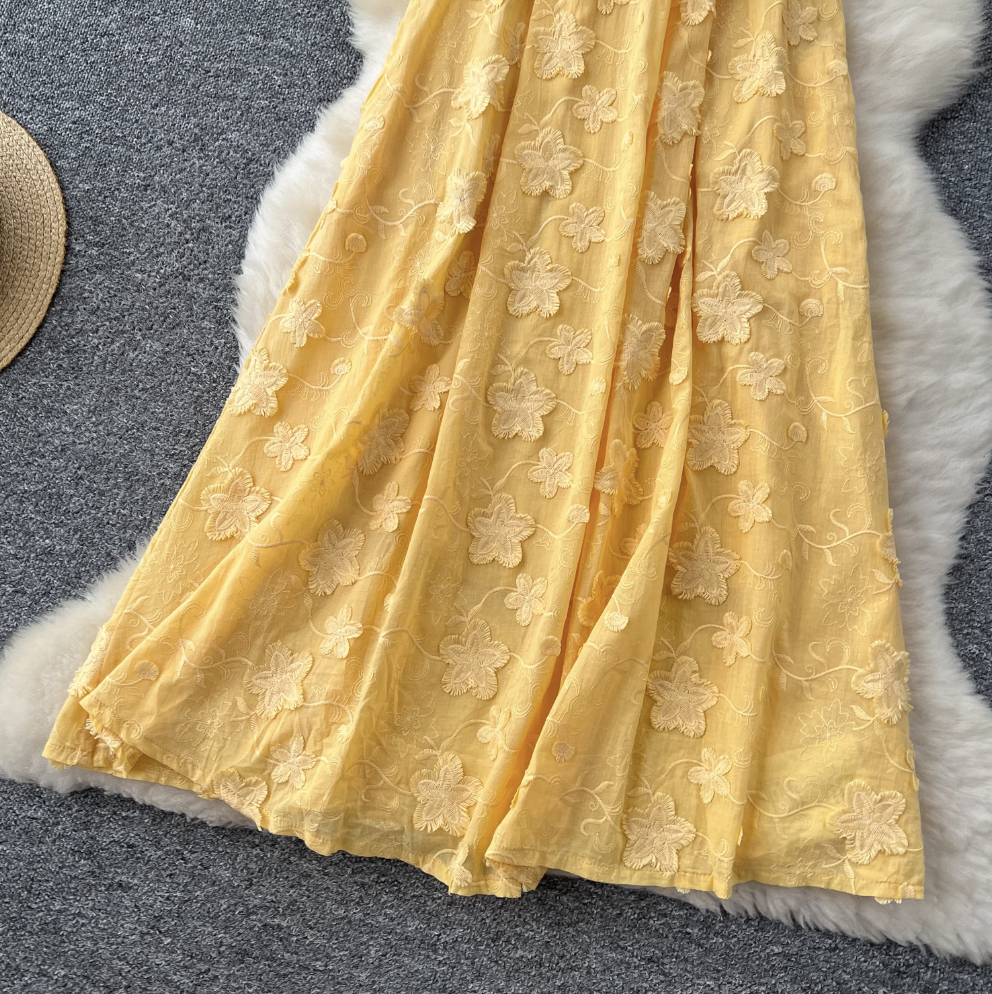 Floral Embroidery Loose Halter Dress