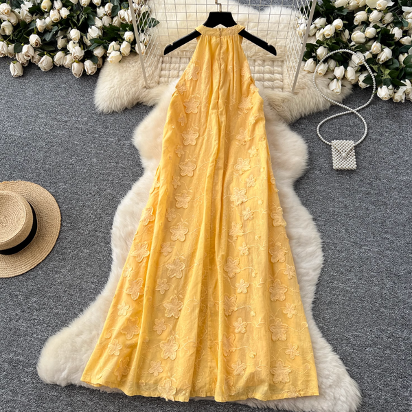 Floral Embroidery Loose Halter Dress