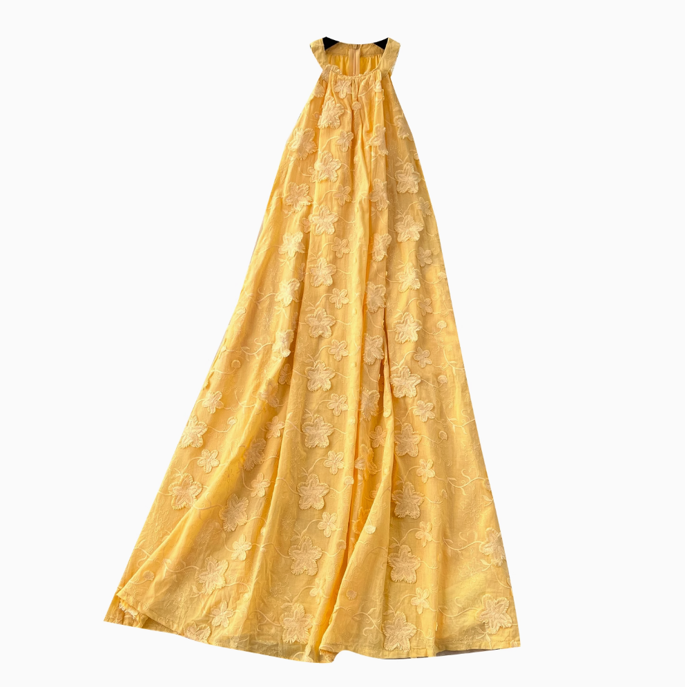 Floral Embroidery Loose Halter Dress