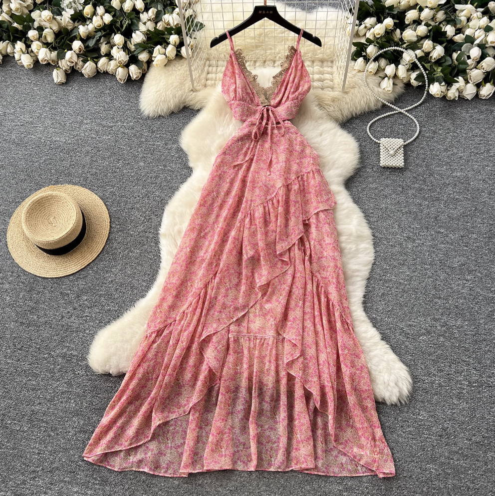 Irregular Design Lace Patchwork Floral Dress