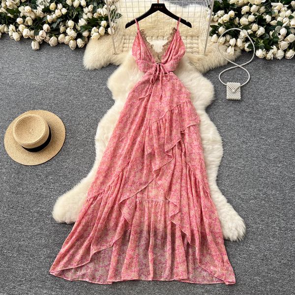 Irregular Design Lace Patchwork Floral Dress