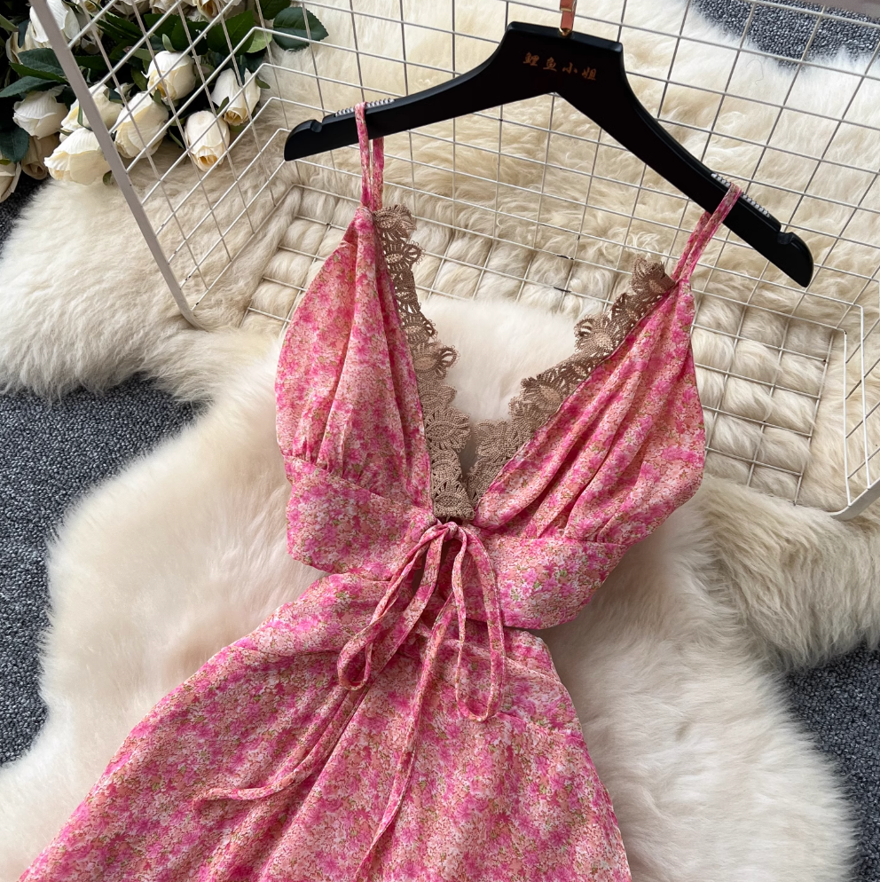 Irregular Design Lace Patchwork Floral Dress