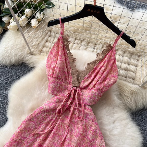 Irregular Design Lace Patchwork Floral Dress
