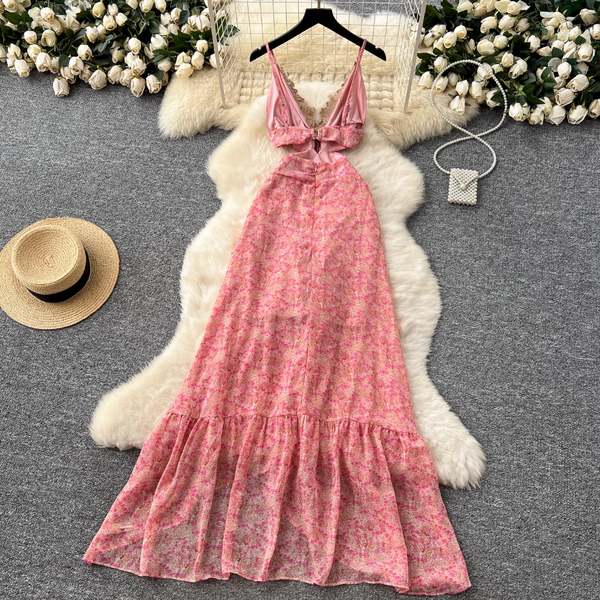 Irregular Design Lace Patchwork Floral Dress