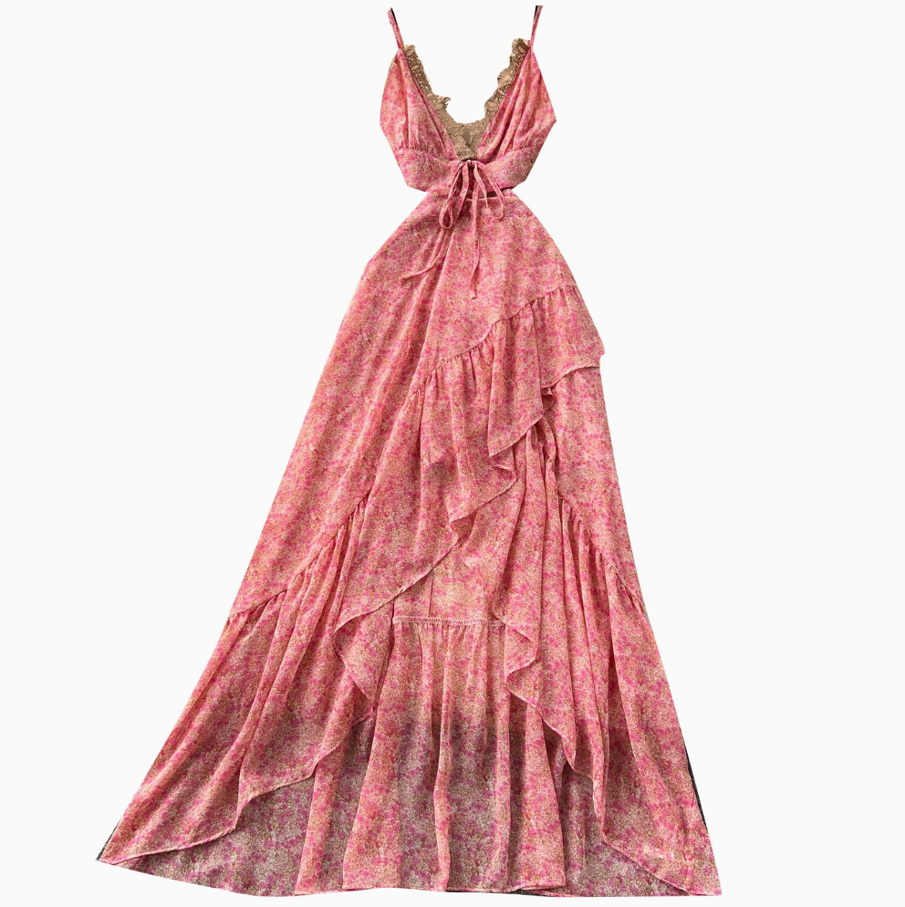 Irregular Design Lace Patchwork Floral Dress