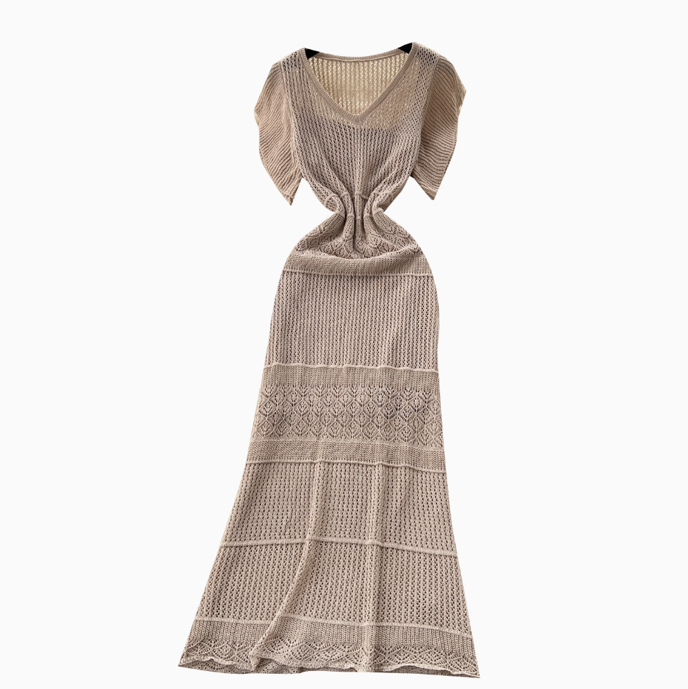 Hollowed Crochet Dress & Slip Dress 2Pcs