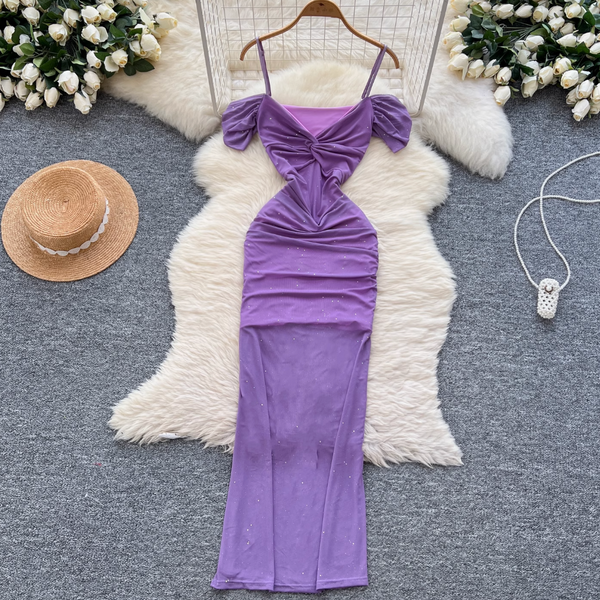 Sequined Knotted Mesh Slip Dress