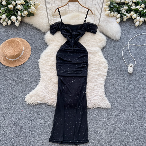 Sequined Knotted Mesh Slip Dress