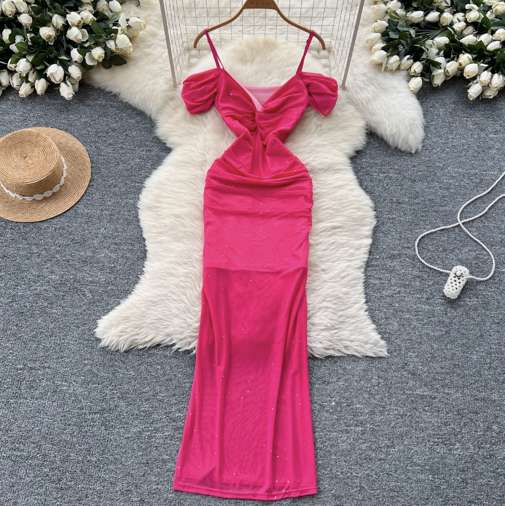 Sequined Knotted Mesh Slip Dress