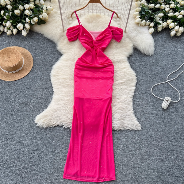 Sequined Knotted Mesh Slip Dress