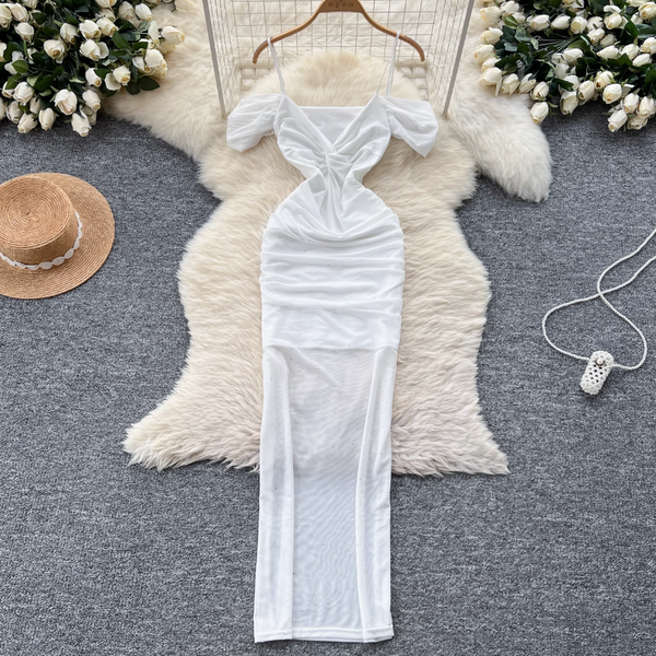 Sequined Knotted Mesh Slip Dress