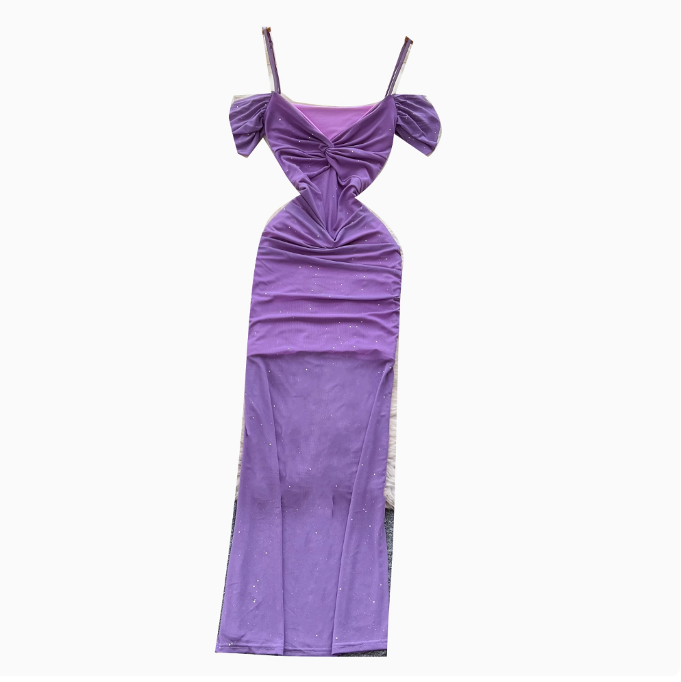 Sequined Knotted Mesh Slip Dress