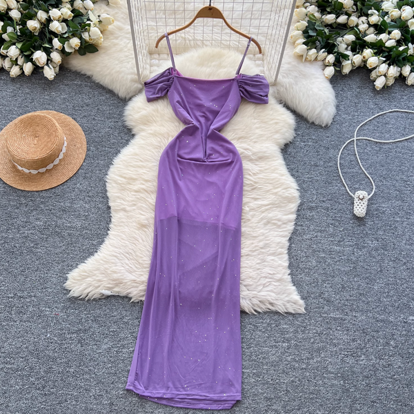 Sequined Knotted Mesh Slip Dress