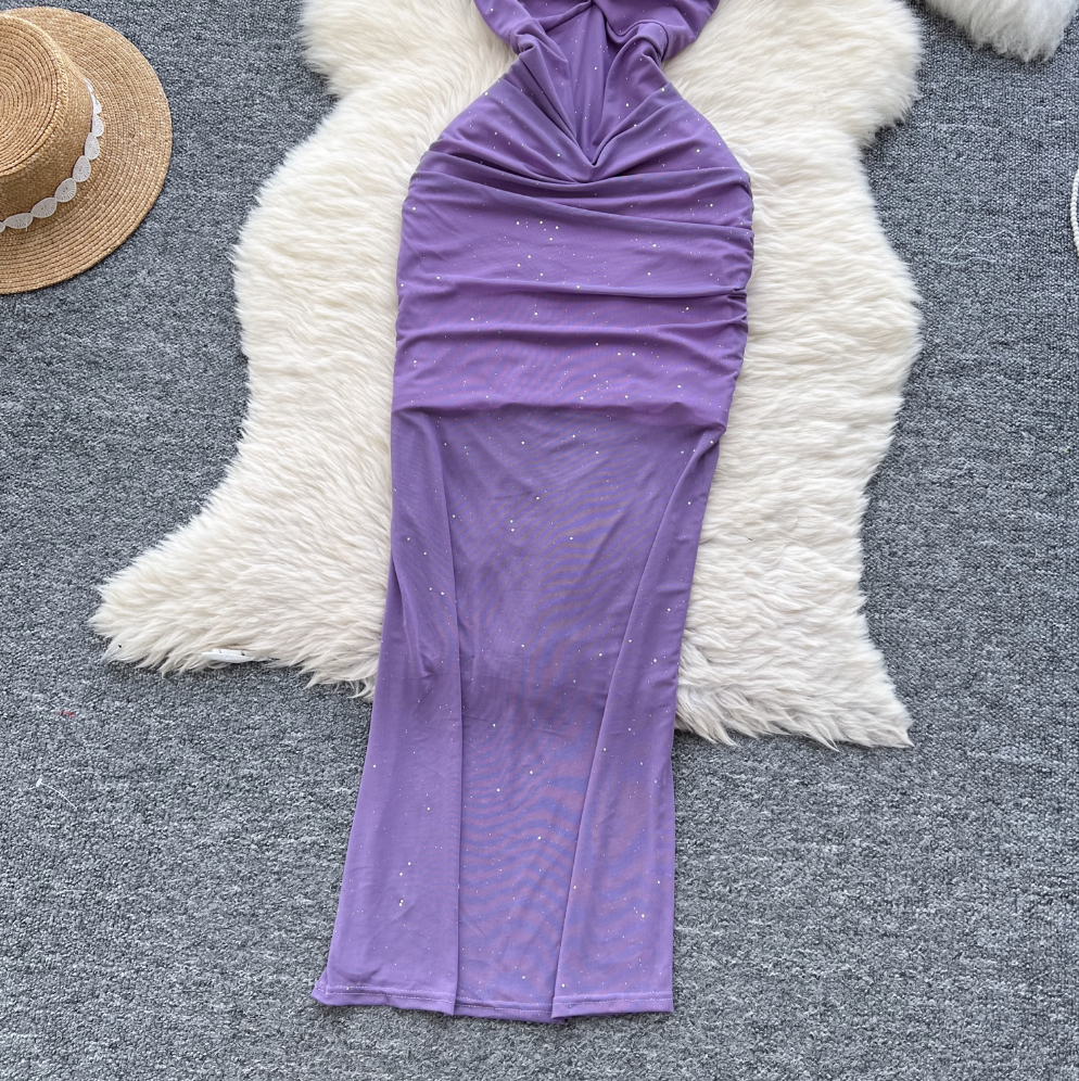 Sequined Knotted Mesh Slip Dress