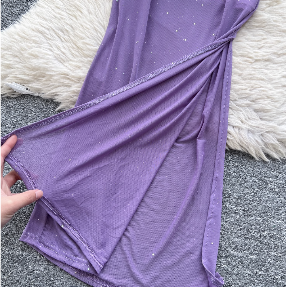 Sequined Knotted Mesh Slip Dress