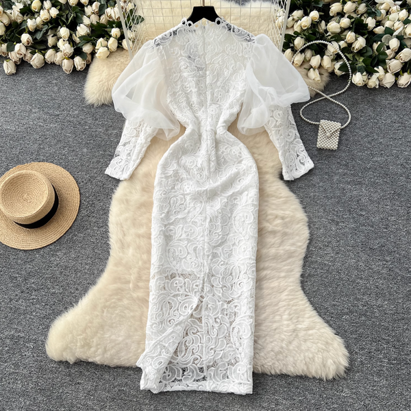 Elegant White Lace Embroidery Dress