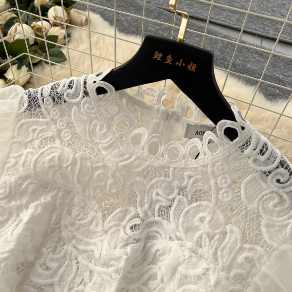 Elegant White Lace Embroidery Dress