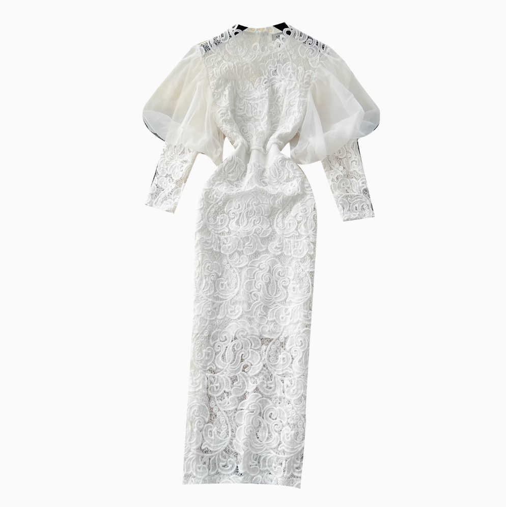 Elegant White Lace Embroidery Dress