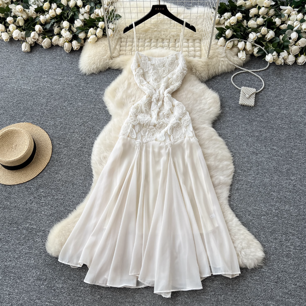 3D Flower Apricot Fishtail Slip Dress