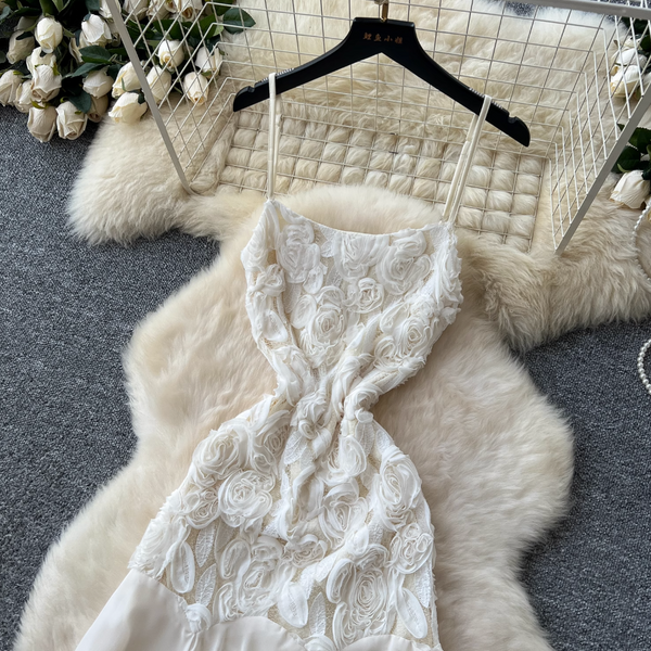 3D Flower Apricot Fishtail Slip Dress