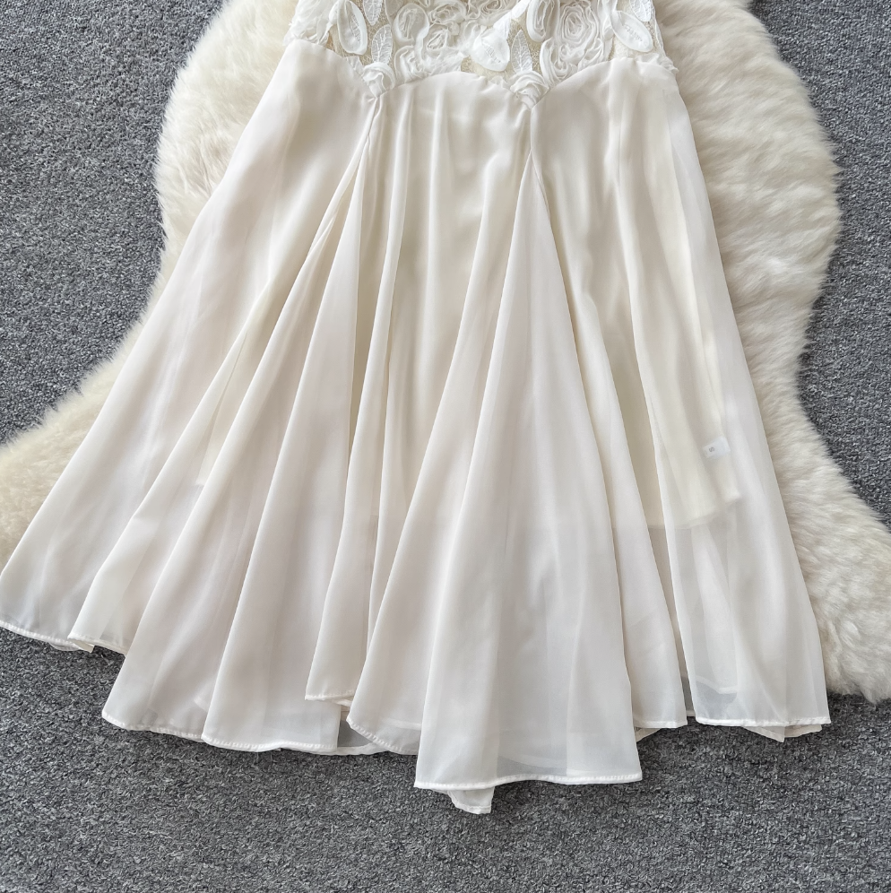 3D Flower Apricot Fishtail Slip Dress