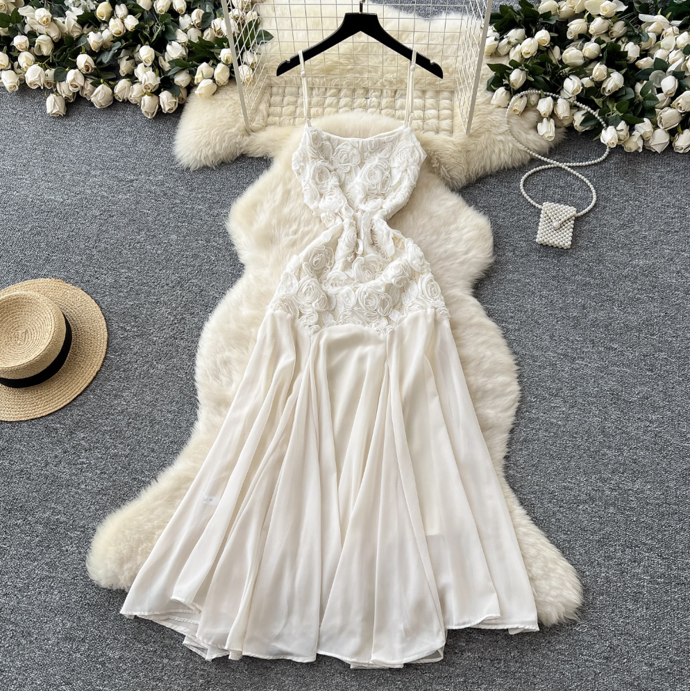 3D Flower Apricot Fishtail Slip Dress