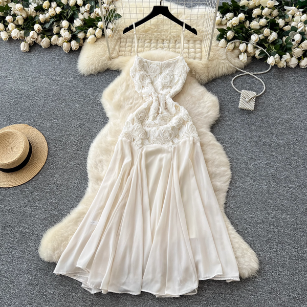 3D Flower Apricot Fishtail Slip Dress