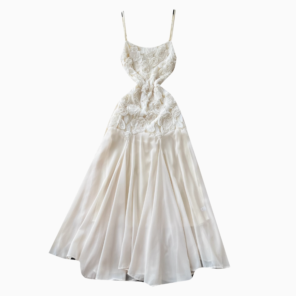 3D Flower Apricot Fishtail Slip Dress