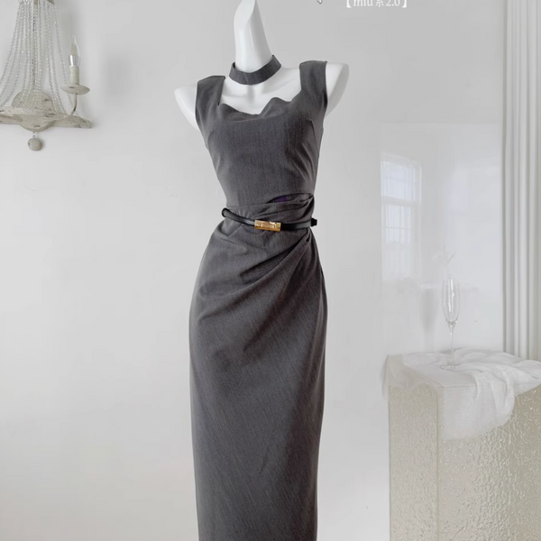 Elegant Square Neckline Sleeveless Dress