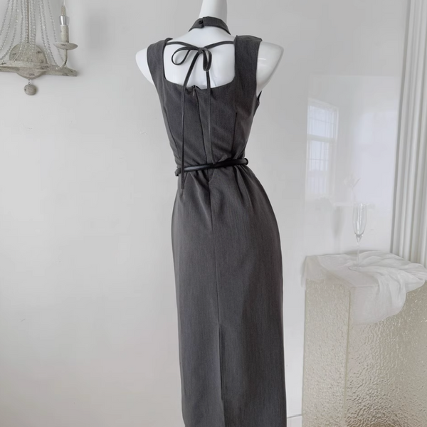 Elegant Square Neckline Sleeveless Dress