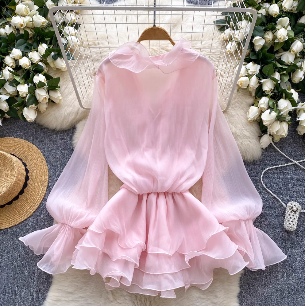 Fairy V-neck 3D Flower Chiffon Dress