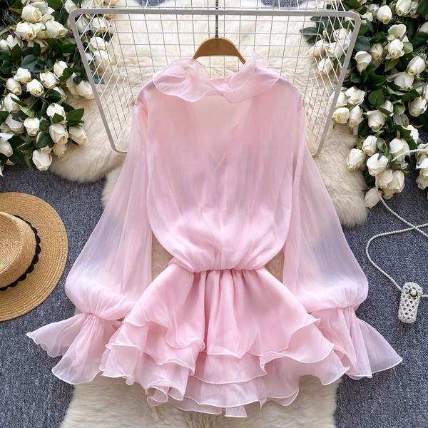Fairy V-neck 3D Flower Chiffon Dress
