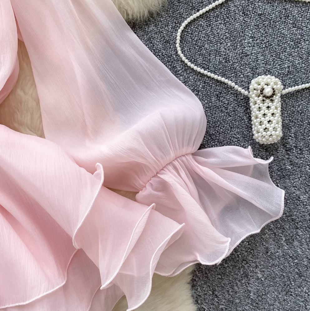 Fairy V-neck 3D Flower Chiffon Dress