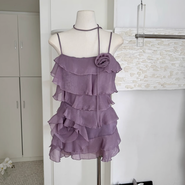 Purple Ruffled Layered Chiffon Slip Dress