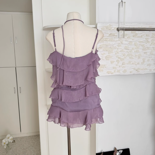 Purple Ruffled Layered Chiffon Slip Dress