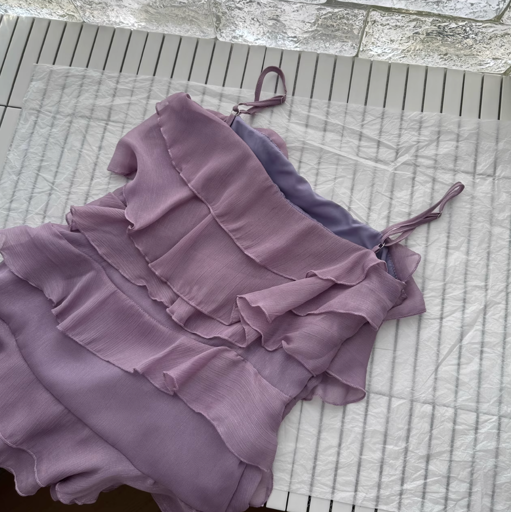 Purple Ruffled Layered Chiffon Slip Dress
