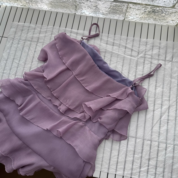 Purple Ruffled Layered Chiffon Slip Dress