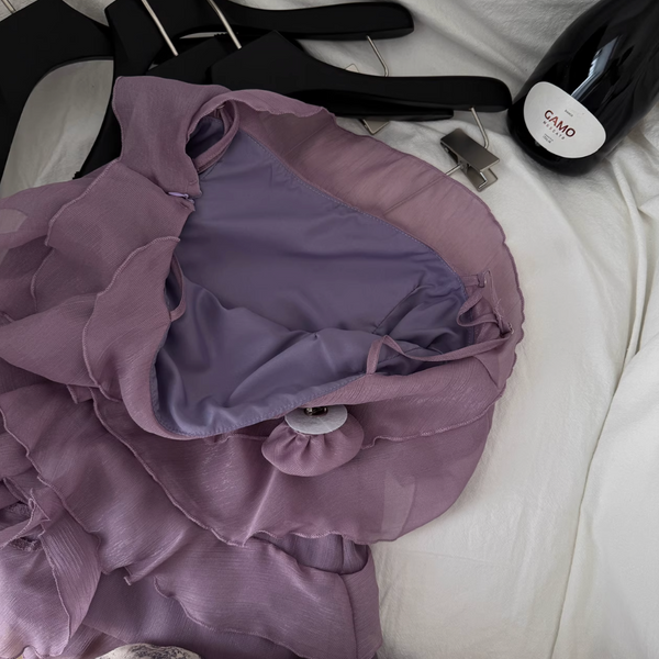 Purple Ruffled Layered Chiffon Slip Dress