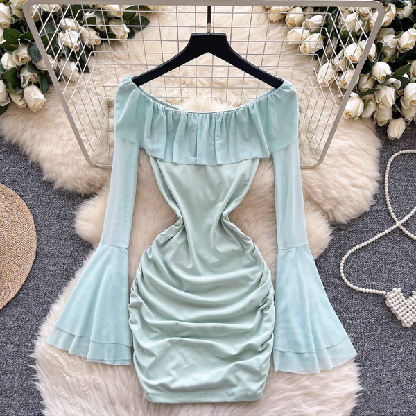 Cutie Off-shoulder Hollowed Pleated Dress