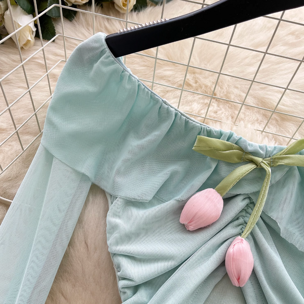 Cutie Off-shoulder Hollowed Pleated Dress