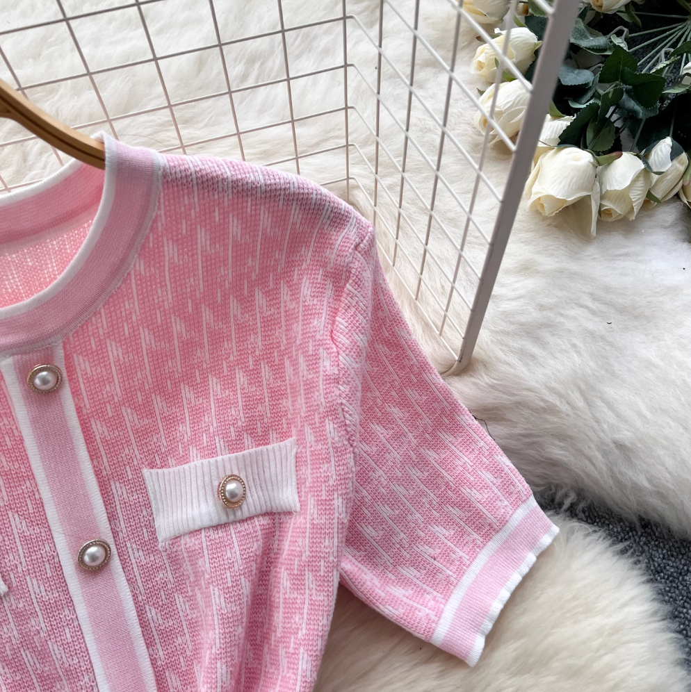 Pearl Button Slim-fit Sweater Dress